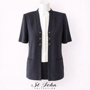 St. John Collection Black Knit Short Sleeve Cardigan Sweater NWOT Size 4